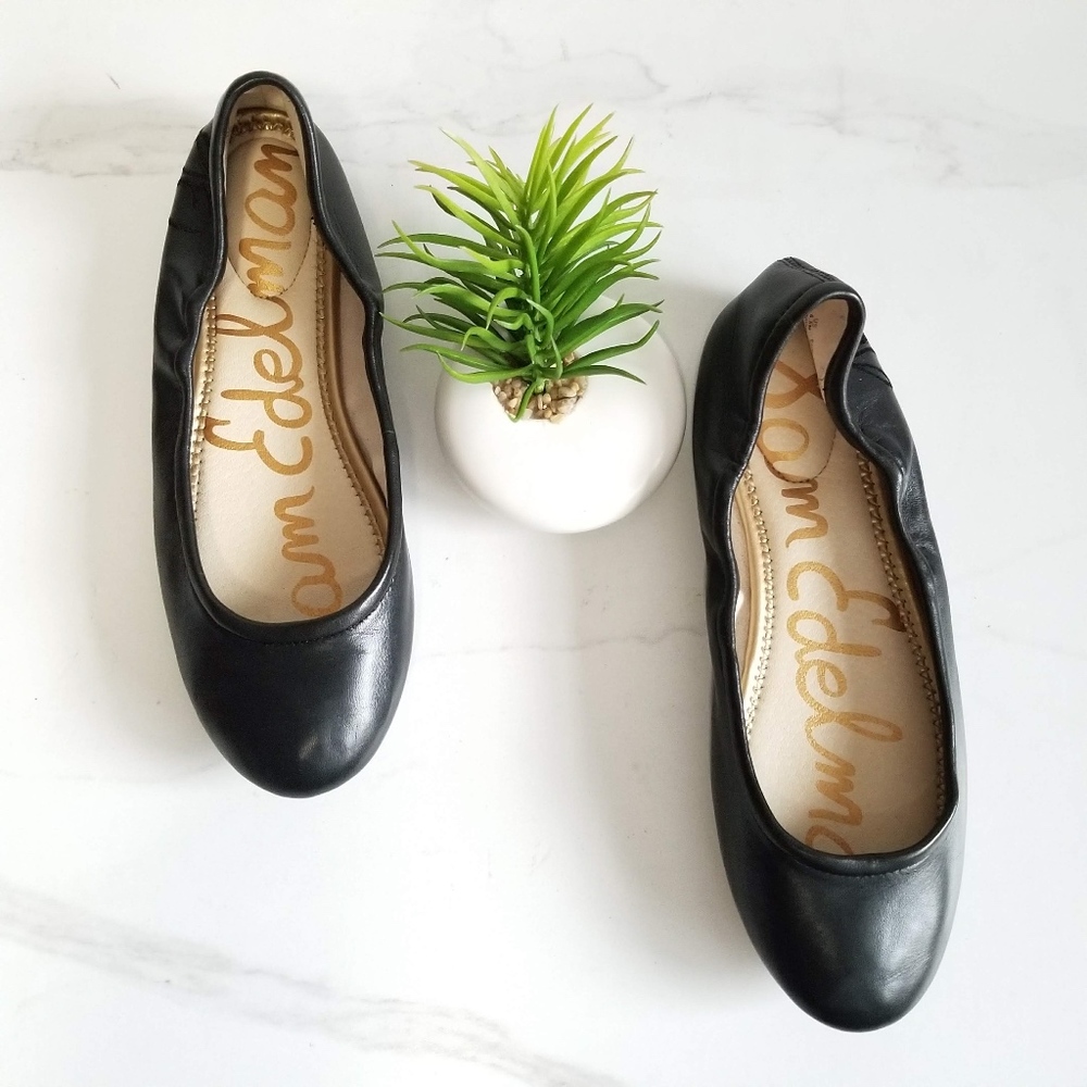 Sam Edelman Black Leather Fritz Ballet Flats Shoes